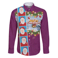 Merry Christmas Family Matching Puletasi and Hawaiian Shirt Funny Santa Claus Cards Photo and Polynesian Pattern Pink Color LT03 Dad's Shirt - Long Sleeve Pink - Polynesian Pride
