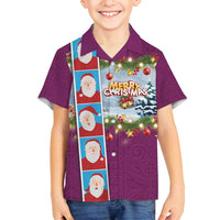 Merry Christmas Family Matching Puletasi and Hawaiian Shirt Funny Santa Claus Cards Photo and Polynesian Pattern Pink Color LT03 Son's Shirt Pink - Polynesian Pride