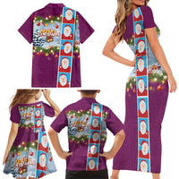 Merry Christmas Family Matching Short Sleeve Bodycon Dress and Hawaiian Shirt Funny Santa Claus Cards Photo and Polynesian Pattern Pink Color LT03 - Polynesian Pride