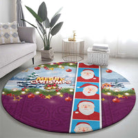 Merry Christmas Round Carpet Funny Santa Claus Cards Photo and Polynesian Pattern Pink Color