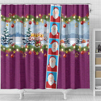 Merry Christmas Shower Curtain Funny Santa Claus Cards Photo and Polynesian Pattern Pink Color