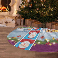 Merry Christmas Tree Skirt Funny Santa Claus Cards Photo and Polynesian Pattern Pink Color