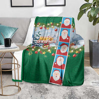 Merry Christmas Blanket Funny Santa Claus Cards Photo and Polynesian Pattern Green Color