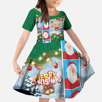 Merry Christmas Family Matching Long Sleeve Bodycon Dress and Hawaiian Shirt Funny Santa Claus Cards Photo and Polynesian Pattern Green Color LT03 Daughter's Dress Green - Polynesian Pride