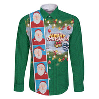 Merry Christmas Family Matching Long Sleeve Bodycon Dress and Hawaiian Shirt Funny Santa Claus Cards Photo and Polynesian Pattern Green Color LT03 Dad's Shirt - Long Sleeve Green - Polynesian Pride