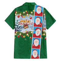 Merry Christmas Family Matching Short Sleeve Bodycon Dress and Hawaiian Shirt Funny Santa Claus Cards Photo and Polynesian Pattern Green Color LT03 - Polynesian Pride