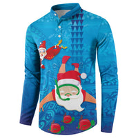 Hawaiian Santa Claus Snorkeling Button Sweatshirt Kakau and Polynesian Pattern