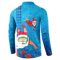 Hawaiian Santa Claus Snorkeling Button Sweatshirt Kakau and Polynesian Pattern
