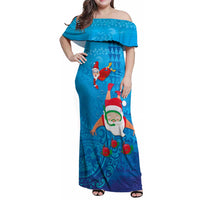 Hawaiian Santa Claus Snorkeling Family Matching Off Shoulder Maxi Dress and Hawaiian Shirt Kakau and Polynesian Pattern