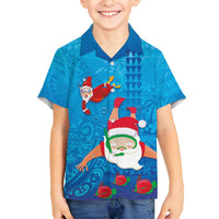 Hawaiian Santa Claus Snorkeling Family Matching Puletasi and Hawaiian Shirt Kakau and Polynesian Pattern LT03 Son's Shirt Blue - Polynesian Pride