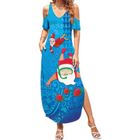 Hawaiian Santa Claus Snorkeling Family Matching Summer Maxi Dress and Hawaiian Shirt Kakau and Polynesian Pattern