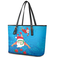 Hawaiian Santa Claus Snorkeling Leather Tote Bag Kakau and Polynesian Pattern