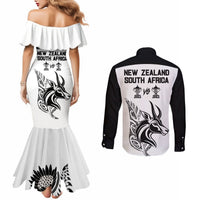 South Africa and New Zealand Couples Matching Mermaid Dress and Long Sleeve Button Shirt Champion History Go Final 2023 Vintage Style LT03 - Polynesian Pride