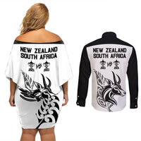 South Africa and New Zealand Couples Matching Off Shoulder Short Dress and Long Sleeve Button Shirt Champion History Go Final 2023 Vintage Style LT03 - Polynesian Pride