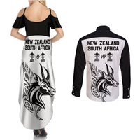 South Africa and New Zealand Couples Matching Summer Maxi Dress and Long Sleeve Button Shirt Champion History Go Final 2023 Vintage Style LT03 - Polynesian Pride