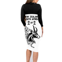 South Africa and New Zealand Family Matching Long Sleeve Bodycon Dress and Hawaiian Shirt Champion History Go Final 2023 Vintage Style LT03 - Polynesian Pride
