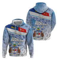 New Zealand Auckland Hoodie Auckland's Flag and Coat of Arms - Koru Art Maori Pattern