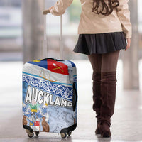 New Zealand Auckland Luggage Cover Auckland's Flag and Coat of Arms - Koru Art Maori Pattern