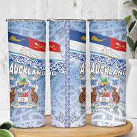 New Zealand Auckland Skinny Tumbler Auckland's Flag and Coat of Arms - Koru Art Maori Pattern LT03 - Polynesian Pride