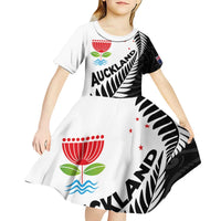 New Zealand Auckland Kid Short Sleeve Dress Auckland's Emblem and Silver Ferns - Maori Art Tattoo