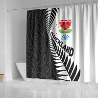 New Zealand Auckland Shower Curtain Auckland's Emblem and Silver Ferns - Maori Art Tattoo