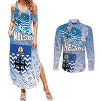 New Zealand Nelson Couples Matching Summer Maxi Dress and Long Sleeve Button Shirt Nelson's Flag and Seal - Maori Art Tattoo