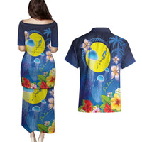 Palau Jellyfish Couples Matching Puletasi and Hawaiian Shirt Ocean Heritage Tropical Plants LT03 - Polynesian Pride