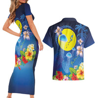 Palau Jellyfish Couples Matching Short Sleeve Bodycon Dress and Hawaiian Shirt Ocean Heritage Tropical Plants LT03 - Polynesian Pride