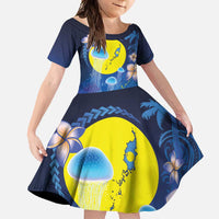 Palau Jellyfish Family Matching Long Sleeve Bodycon Dress and Hawaiian Shirt Ocean Heritage Tropical Plants LT03 Daughter's Dress Blue - Polynesian Pride