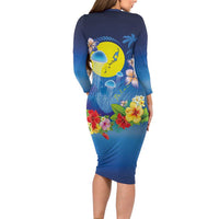 Palau Jellyfish Family Matching Long Sleeve Bodycon Dress and Hawaiian Shirt Ocean Heritage Tropical Plants LT03 - Polynesian Pride