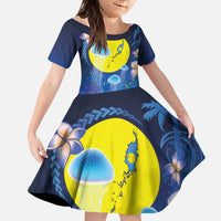 Palau Jellyfish Family Matching Mermaid Dress and Hawaiian Shirt Ocean Heritage Tropical Plants LT03 Daughter's Dress Blue - Polynesian Pride