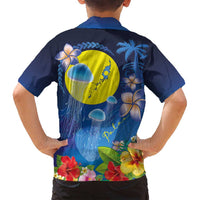 Palau Jellyfish Family Matching Off Shoulder Maxi Dress and Hawaiian Shirt Ocean Heritage Tropical Plants LT03 - Polynesian Pride