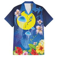 Palau Jellyfish Family Matching Off Shoulder Short Dress and Hawaiian Shirt Ocean Heritage Tropical Plants LT03 Dad's Shirt - Short Sleeve Blue - Polynesian Pride