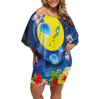 Palau Jellyfish Family Matching Off Shoulder Short Dress and Hawaiian Shirt Ocean Heritage Tropical Plants - Polynesian Pride