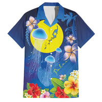 Palau Jellyfish Family Matching Short Sleeve Bodycon Dress and Hawaiian Shirt Ocean Heritage Tropical Plants LT03 Dad's Shirt - Short Sleeve Blue - Polynesian Pride