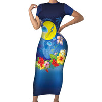Palau Jellyfish Family Matching Short Sleeve Bodycon Dress and Hawaiian Shirt Ocean Heritage Tropical Plants LT03 Mom's Dress Blue - Polynesian Pride