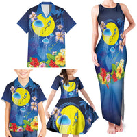 Palau Jellyfish Family Matching Tank Maxi Dress and Hawaiian Shirt Ocean Heritage Tropical Plants LT03 - Polynesian Pride