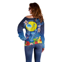 Palau Jellyfish Off Shoulder Sweater Ocean Heritage Tropical Plants - Polynesian Pride
