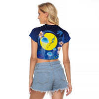 Palau Jellyfish Raglan Cropped T Shirt Ocean Heritage Tropical Plants - Polynesian Pride