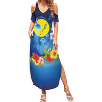 Palau Jellyfish Summer Maxi Dress Ocean Heritage Tropical Plants LT03 Women Blue - Polynesian Pride