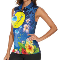 Palau Jellyfish Women Sleeveless Polo Shirt Ocean Heritage Tropical Plants - Polynesian Pride