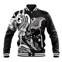 Hawaiian Manta Rays Baseball Jacket Tribal Hibiscus Polynesian Tattoos Black Color - Polynesian Pride
