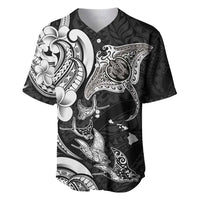 Hawaiian Manta Rays Baseball Jersey Tribal Hibiscus Polynesian Tattoos Black Color - Polynesian Pride