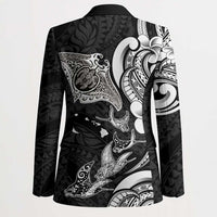 Hawaiian Manta Rays Blazer Tribal Hibiscus Polynesian Tattoos Black Color - Polynesian Pride