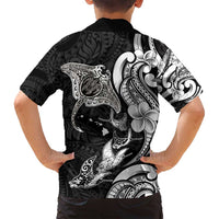Hawaiian Manta Rays Family Matching Long Sleeve Bodycon Dress and Hawaiian Shirt Tribal Hibiscus Polynesian Tattoos Black Color LT03 - Polynesian Pride