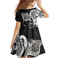 Hawaiian Manta Rays Family Matching Off Shoulder Maxi Dress and Hawaiian Shirt Tribal Hibiscus Polynesian Tattoos Black Color - Polynesian Pride