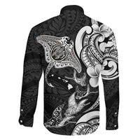 Hawaiian Manta Rays Family Matching Off Shoulder Maxi Dress and Hawaiian Shirt Tribal Hibiscus Polynesian Tattoos Black Color LT03 - Polynesian Pride