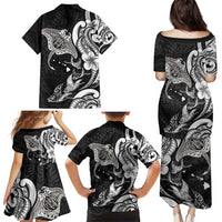 Hawaiian Manta Rays Family Matching Puletasi and Hawaiian Shirt Tribal Hibiscus Polynesian Tattoos Black Color LT03 - Polynesian Pride