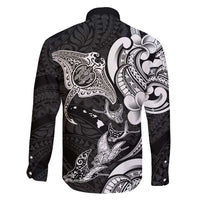 Hawaiian Manta Rays Family Matching Puletasi and Hawaiian Shirt Tribal Hibiscus Polynesian Tattoos Black Color - Polynesian Pride