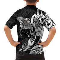 Hawaiian Manta Rays Family Matching Summer Maxi Dress and Hawaiian Shirt Tribal Hibiscus Polynesian Tattoos Black Color LT03 - Polynesian Pride